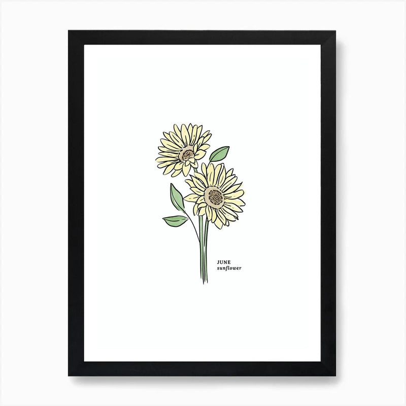 June Sunflower Birth Flower Art Pri Framed Wall Art Poster Canvas Print Picture Sunflower
