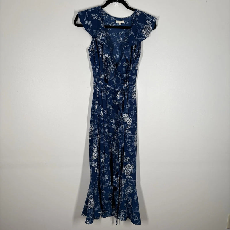 Max Studio Women XS Hydrangea Toile Floral Printed Ruffle Midi Wrap Dress NWOT Hydrangea