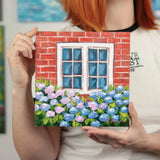 Original Oil Painting Hydrangea by the Window Wall Art Impasto Palette Knife 8x8 Hydrangea