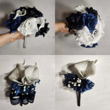 Navy Blue Black White Rose Calla Lily Bridal Wedding Bouquet Accessories Bouquet