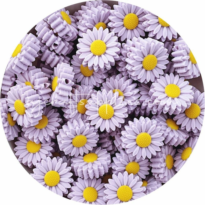 2x DAISY silicone beads LILAC PURPLE 22mm small sunflower flower bead light Sunflower