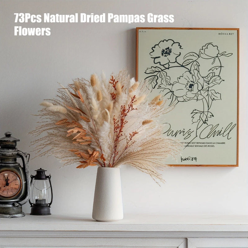 73Pcs Natural Dried Pampas Grass Flowers Feather Bouquet Bunch Flower Home Decor Pampas Grass