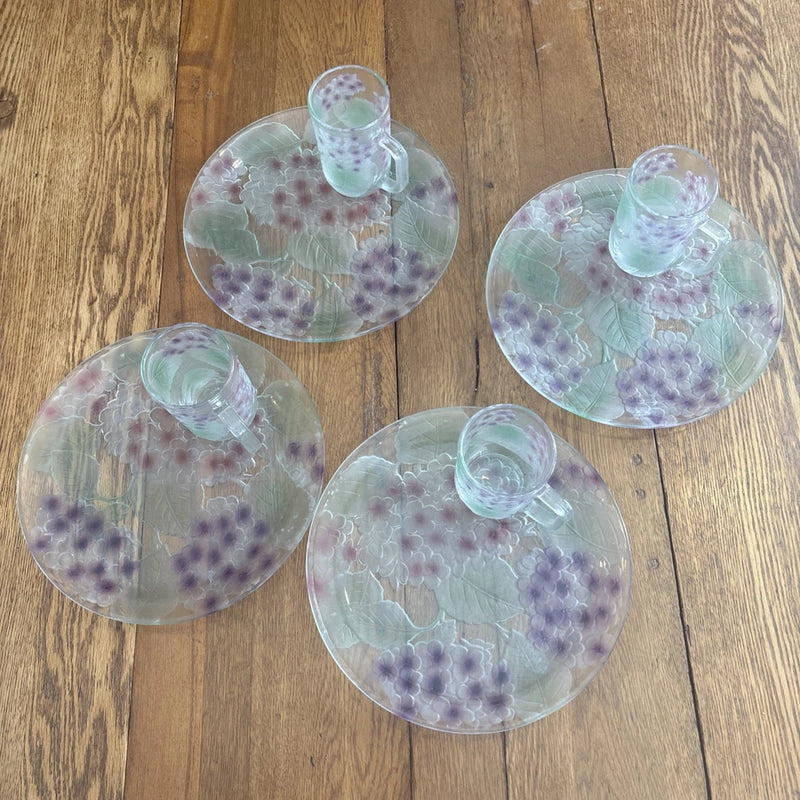 Vintage KIG INDONESIA HYDRANGEA  Snack Set Of 4, 4 Plates/4Cups Hydrangea