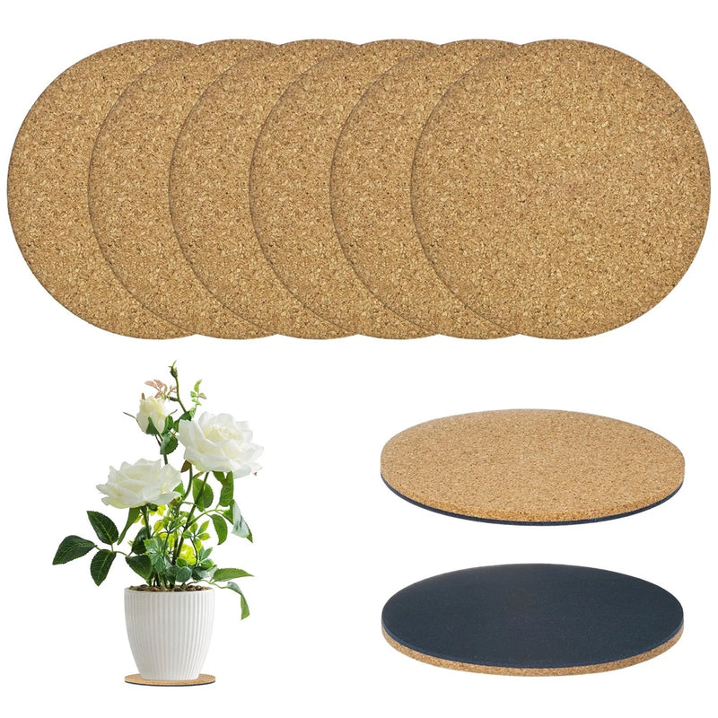 6-Pack 4 in Double Layers Cork Plant Coasters for Garden [Navy Blue, Wood Tone] Garden Plants