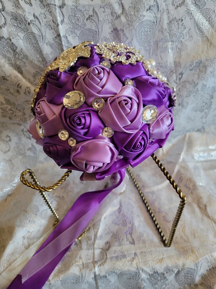 Jewled Light And Dark Purple  Wedding Boquet Lots Of Detail. Bouquet