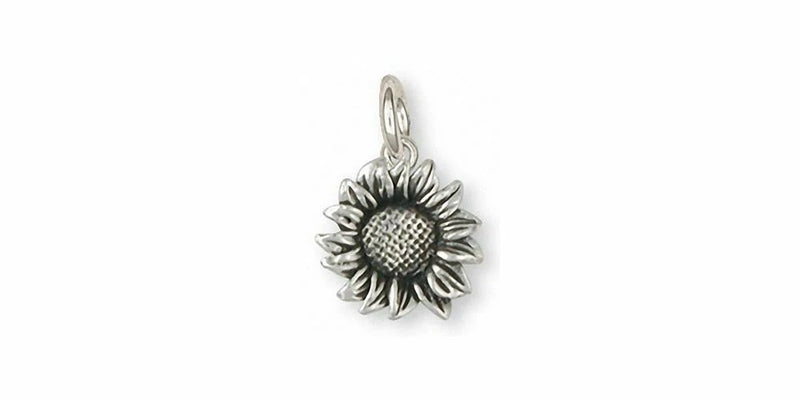 Sterling silver sunflower flower charm with detailed center, handmade