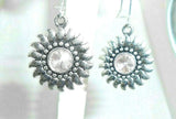 New Lovely Sunflower with Peach Crystals Silver-tone Dangle Earrings 1-3/4" Long Sunflower