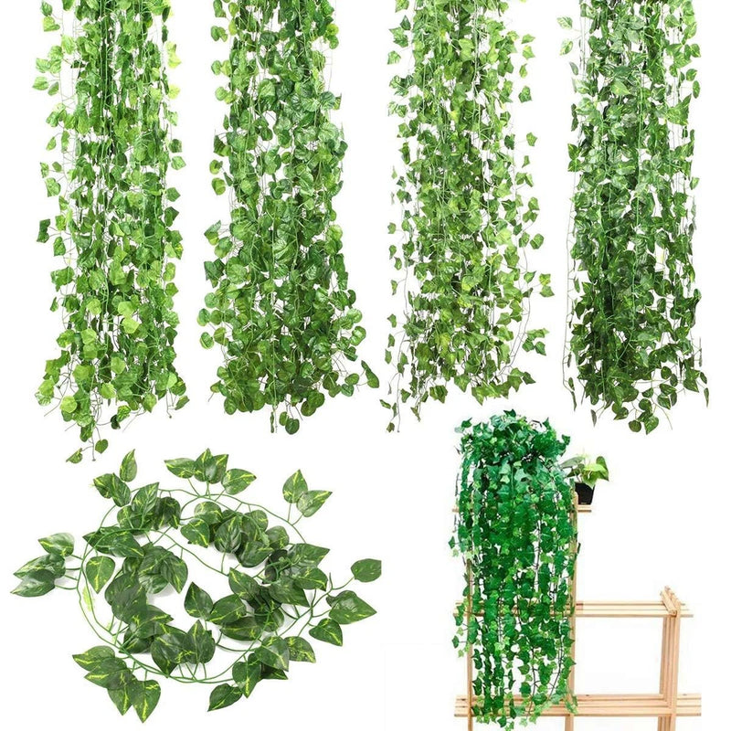 12Pcs Artificial Fake Flower Vine Hanging Garland Plant Ivy Home Decor Green US Flowering Plants