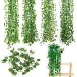 12Pcs Artificial Fake Flower Vine Hanging Garland Plant Ivy Home Decor Green US Flowering Plants