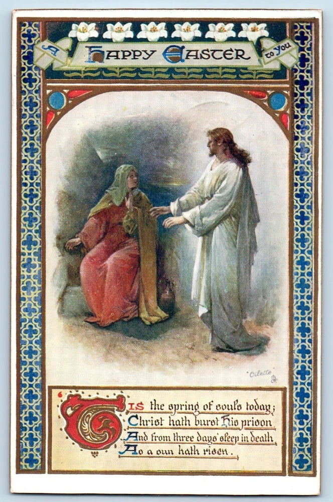 Oilette Tuck Postcard Easter Jesus Christ Lily Flowers Eliot Maine ME 1910 Lily