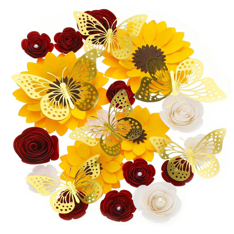 30 Pack Flower and Butterfly DIY Decorations Set 18 Pcs Flower Heads 12 Pcs 3... Sunflower