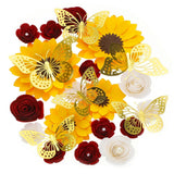 30 Pack Flower and Butterfly DIY Decorations Set 18 Pcs Flower Heads 12 Pcs 3... Sunflower