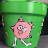 Hand Painted Terra Cotta Garden Pot- Crazy Bird Garden Plants