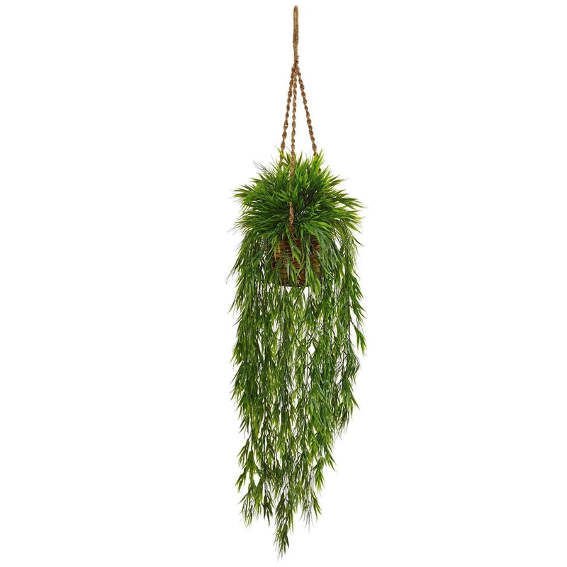Nearly Natural Mini Bamboo Artificial Plant Hanging Basket Green Plant