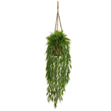 Nearly Natural Mini Bamboo Artificial Plant Hanging Basket Green Plant