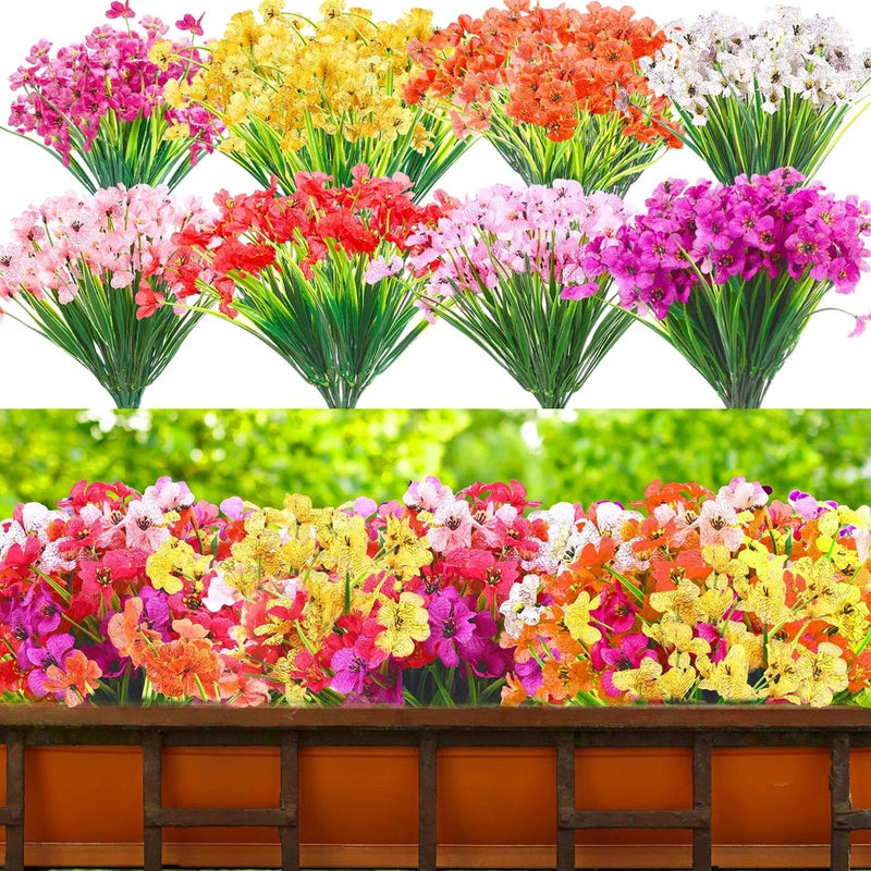 24 Pcs Artificial Flowers for Outdoor Decoration, UV Resistant Silk Faux Flow... Green Plant
