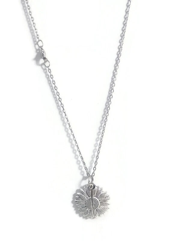 Silver sunflower pendant necklace with fine chain