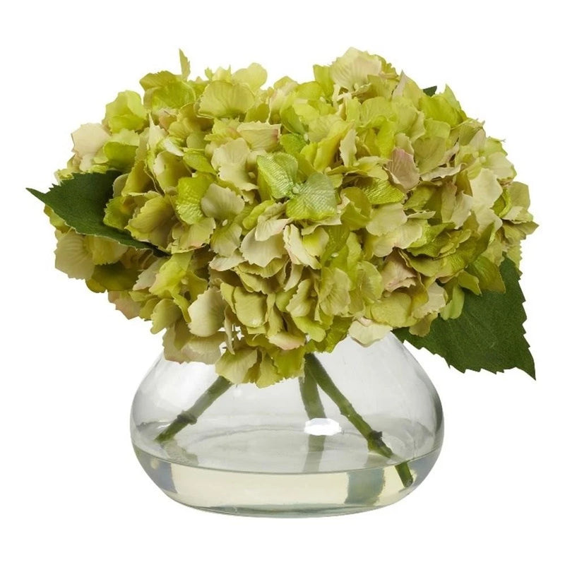 Nearly Natural Blooming Hydrangea with Vase in Green Hydrangea