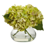 Nearly Natural Blooming Hydrangea with Vase in Green Hydrangea