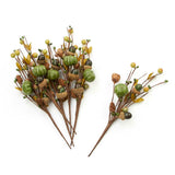 Set of 6 Green Fall Faux Berry, Acorn and Pumpkin 9-1/2" Floral Picks Green Plant