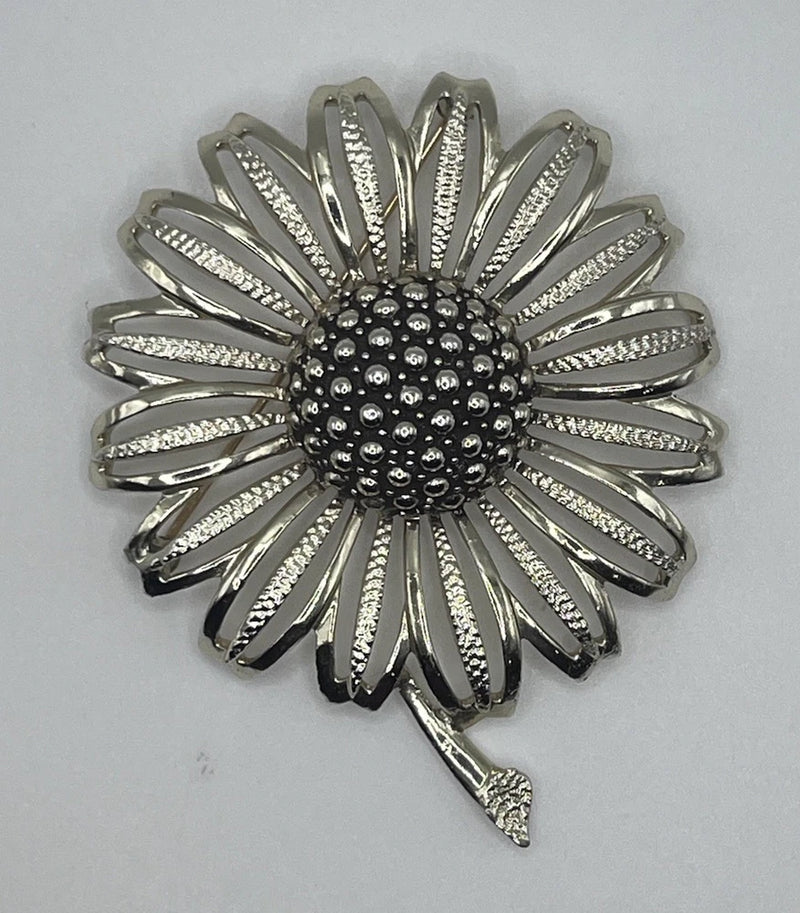 Vintage Sarah Coventry Sun Flower Brooch Pin 1960'S Silver Tone LARGE Sunflower Sunflower