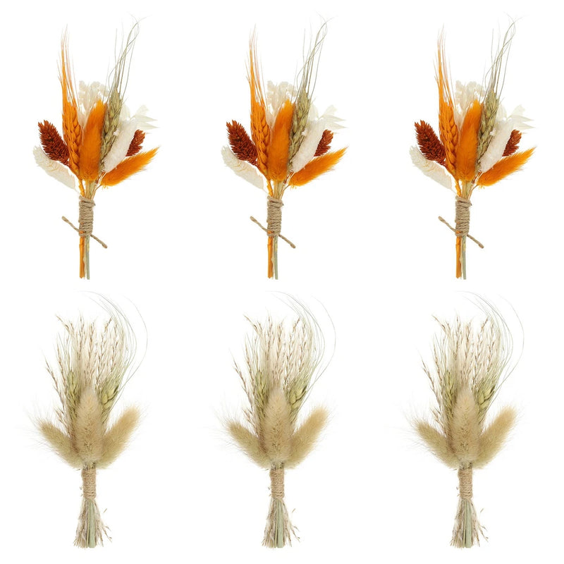 6 Pcs Mini Pampas Grass Dried Flower Bouquet Baby's Breath Boho Orange/Brown Dried Flower