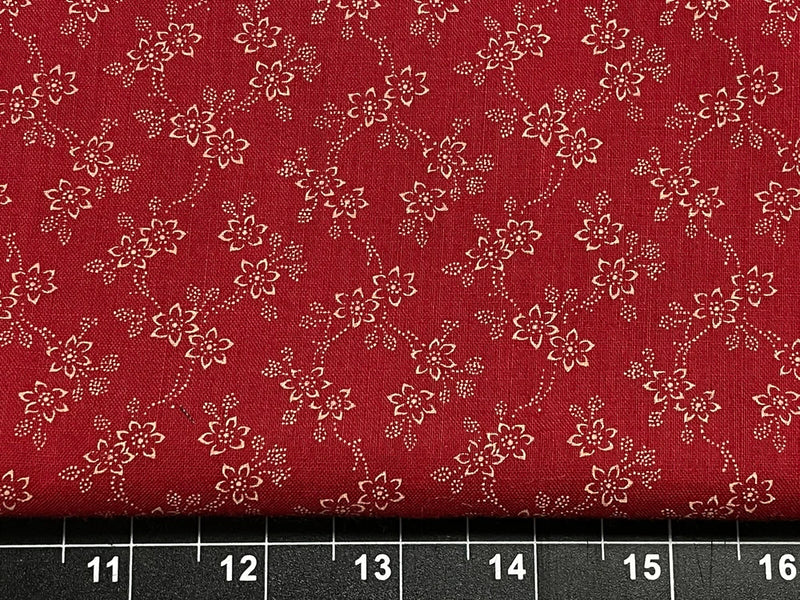 Tina Scrap 9Óx21Ó Flower Petals Garden Red Swirl Leaves Floral COTTON Fabric Flowering Plants