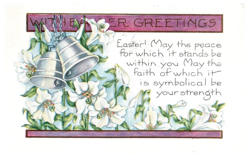 Easter Greetings Bell Lily Flower Embossed Vintage Postcard Whitney Made 1925 Lily