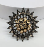 Gunmetal Smoke Black Yellow Flower Sunflower Rhinestone Brooch Pin Sunflower