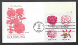 FLOWERS 1981 ROSE LILY DAHLIA CAMELLIA TULIP PLATE#BLOCK ARTMASTER CACHET FDC UN Lily