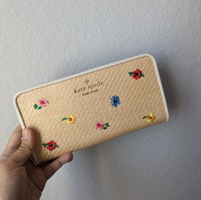 Kate Spade Staci Garden Bouquet Straw Large Continental Wallet KB533 New Bouquet
