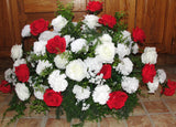 XL Tombstone Saddle Cemetery Memorial Grave Flowers Carnations Red White Roses Carnation