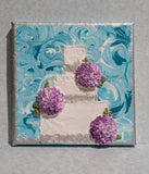 Original Acrylic on Canvas, 6x6, White Cake & Purple Hydrangeas, Teal Background Hydrangea