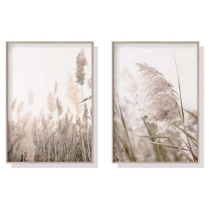 NNEDSZ Wall Art 50cmx70cm Pampas Grass 2 Sets Wood Frame Canvas Pampas Grass