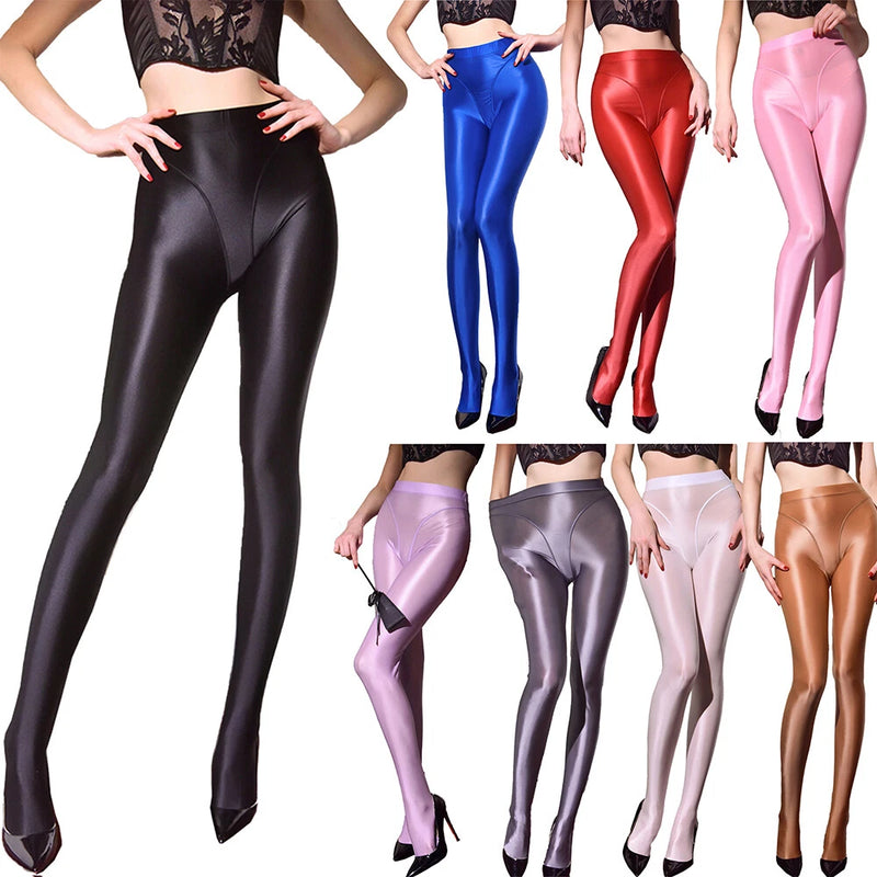 70D Glossy Pantyhose High-Waist Shaping Tights Oily Shiny Flat Tummy Butt Lift Roses