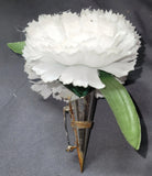 Vintage White Carnation Artificial Flower Fake Faux Boutonniere Reusable Metal Carnation
