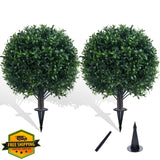 Chillchard 2pk Artificial Boxwood Topiary Ball w/ Spike Green Plant
