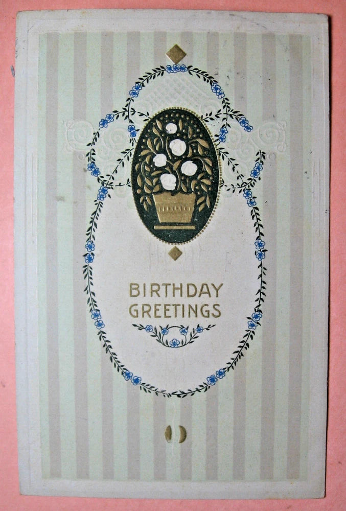 191 "Birthday Greetings" Postcard with a Flowering Plant & Floral Vine Flowering Plants