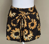 Shein Sunflower Shorts Black Gold Daisy Elastic Waist Belted Tie Front Size XS Sunflower