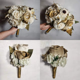 Champagne Gold Ivory Rose Calla Lily Sola Bridal Wedding Bouquet Accessories Bouquet