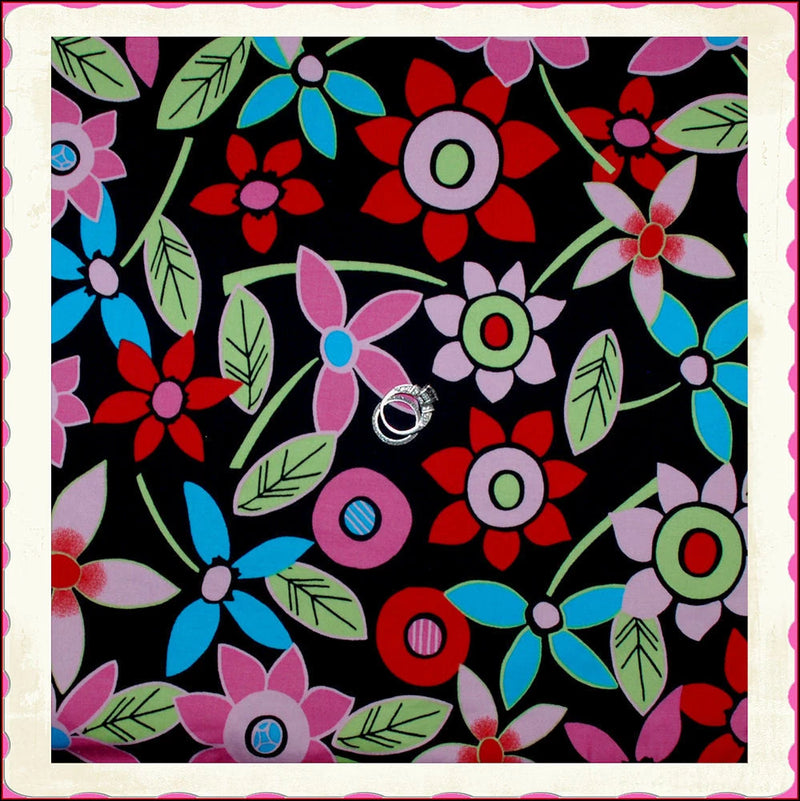 BonEful Fabric FQ Cotton Woven KNIT Black Red Pink Blue Flower Tropical Bohemian Flowering Plants