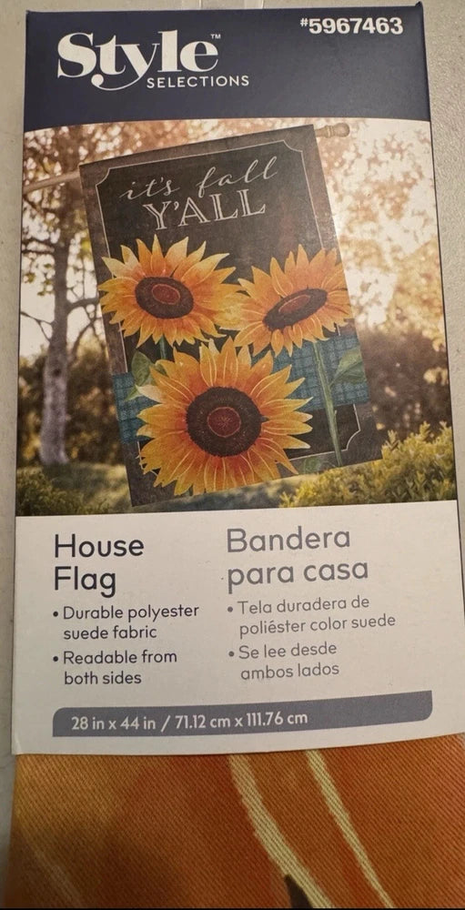 House flag (28 x 44 in) with sunflower bouquet and text 'It's fall Y'ALL'