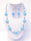 Blue Ceramic Sunflower Bead Necklace & Earrings Set Sunflower