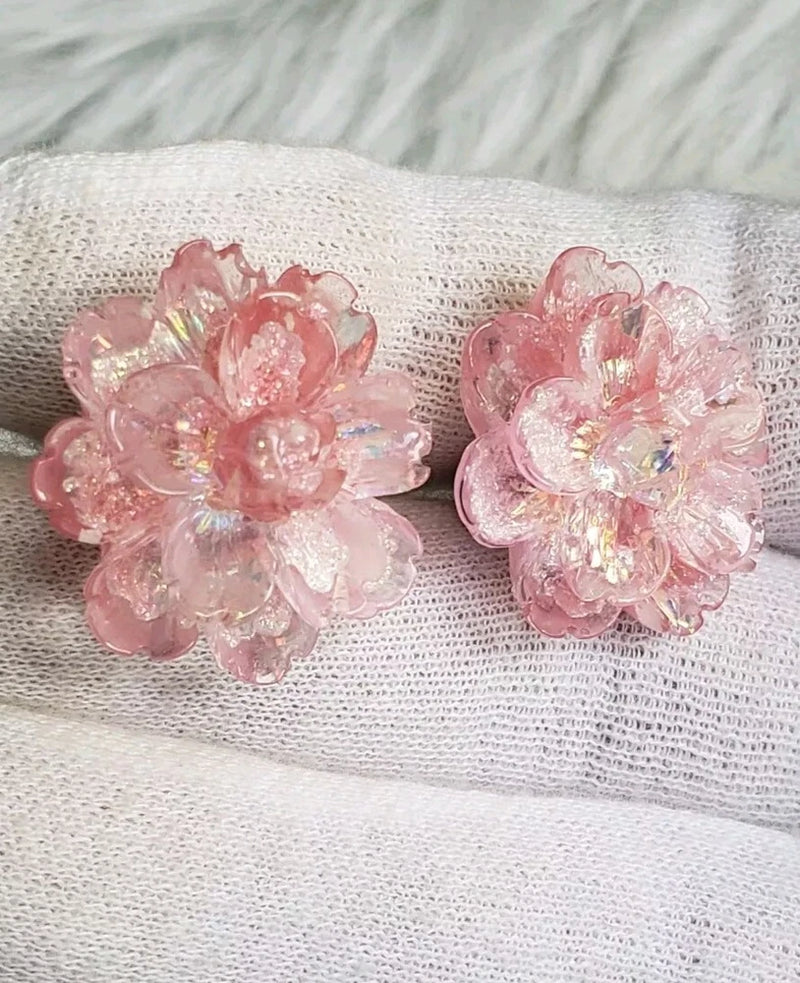 Handmade Iridescent Coral Carnation Flower Earrings Carnation