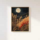Moon and pampas grass vintage block poster Choose your Size Pampas Grass