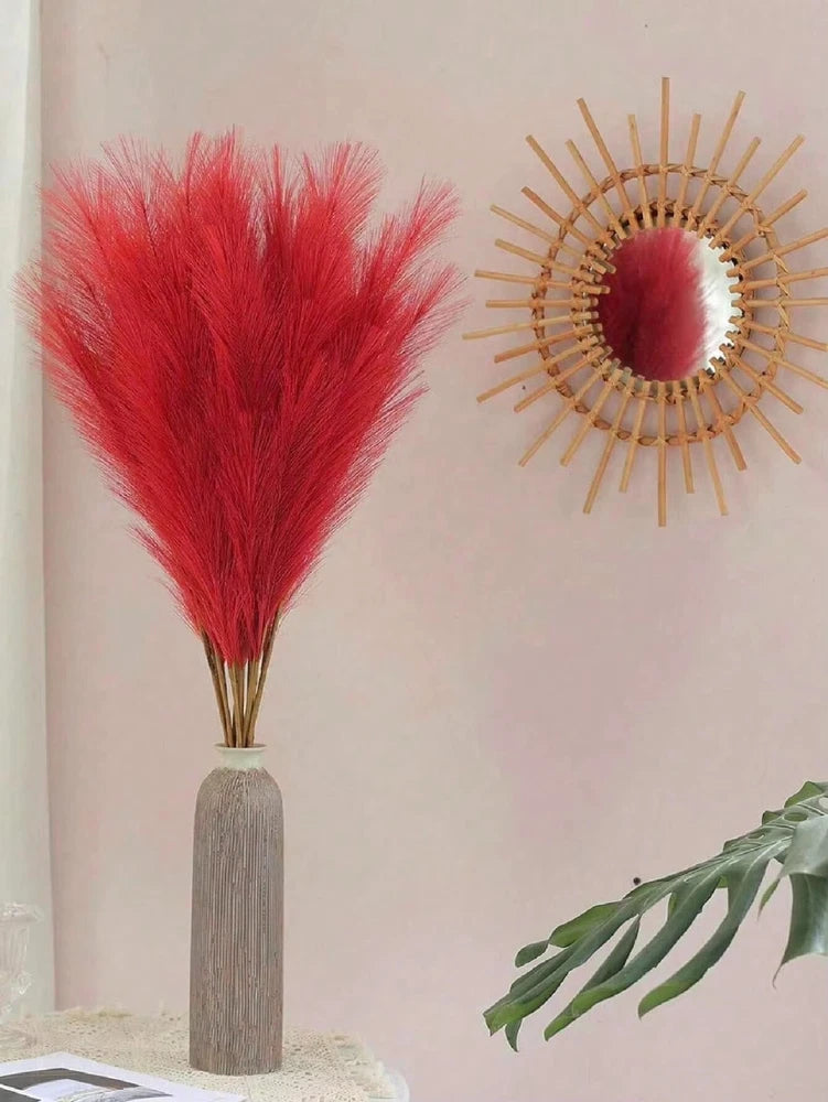 10PCS Red Artificial Pampas Grass 55cm Tall Faux Reeds for Home & Wedding DŽcor Pampas Grass