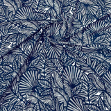 4-way Stretch Navy Blue Feathers Print Fabric 60" wide Swimsuit Spandex By Yard Flowering Plants