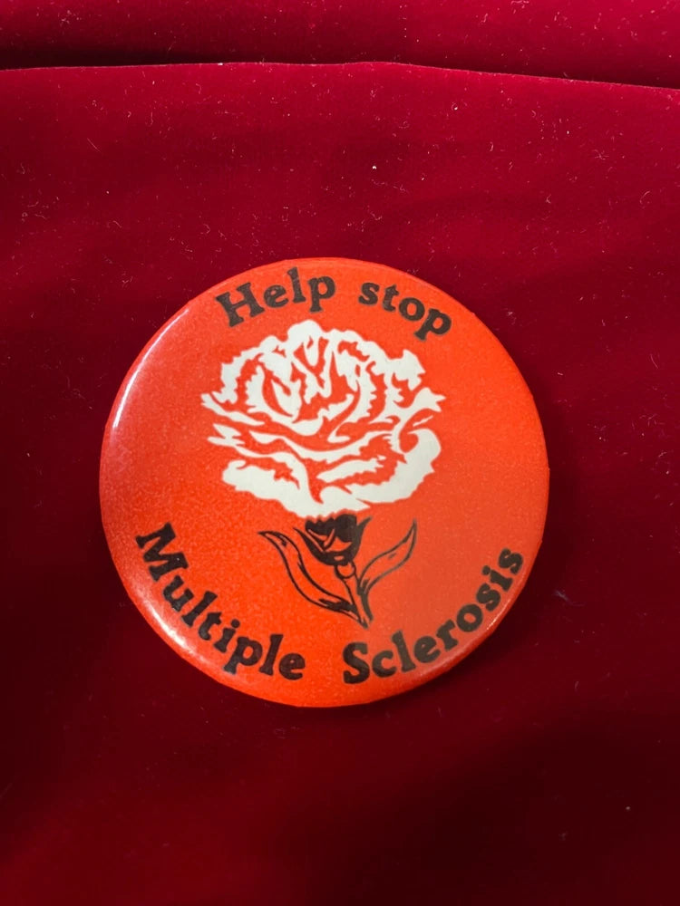 Help Stop Multiple Sclerosis Carnation Flower Pinback Button Vtg 2.25" Carnation