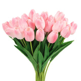 24Pcs Fake Tulips Artificial Flowers, PU Tulips with Stems, Light pink Flowering Plants