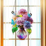 Hydrangea Bouquet with Butterflies Acrylic Suncatcher Window Hanging | Floral Hydrangea